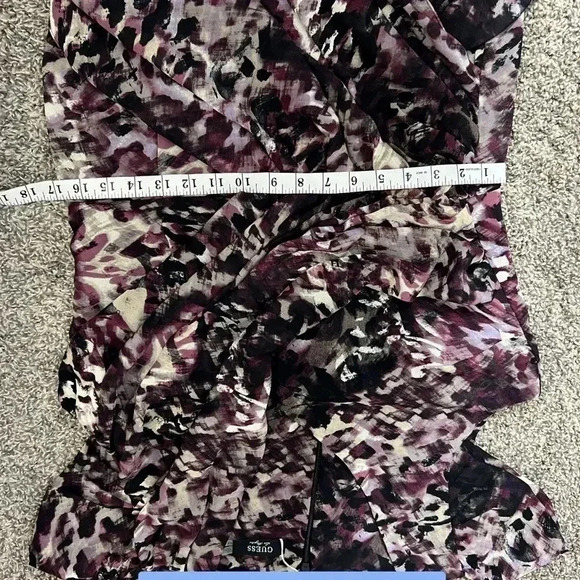 GUESS DRESS  PRINT STRAIGHT V NECK CAP SLEEVES PURPLE TAN AND  BLACK SIZE 12 XL - Picture 7 of 12
